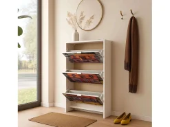 Outlet Sapateira para malas 3 portas com estampa branca moderna 117x60x24 cm Multicor