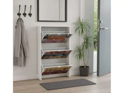 Outlet Sapateira para malas 3 portas com estampa branca moderna 117x60x24 cm Multicor