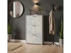 Best Dmora Sapateira Peonia, Móvel de entrada multiuso com 3 portas sanfonadas, Sapateira de dupla profundidade, 100% Fabricado na Itália, 67x28h112 cm, Cimento e Azul Claro Cinzento