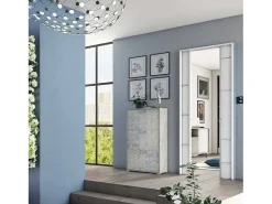 Best Dmora Sapateira Peonia, Móvel de entrada multiuso com 3 portas sanfonadas, Sapateira de dupla profundidade, 100% Fabricado na Itália, 67x28h112 cm, Cimento e Azul Claro Cinzento