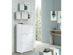 Clearance Dmora Sapateira Peonia, Móvel de entrada multiuso com 3 portas sanfonadas, Sapateira de dupla profundidade, 100% Fabricado na Itália, 67x28h112 cm, Branco