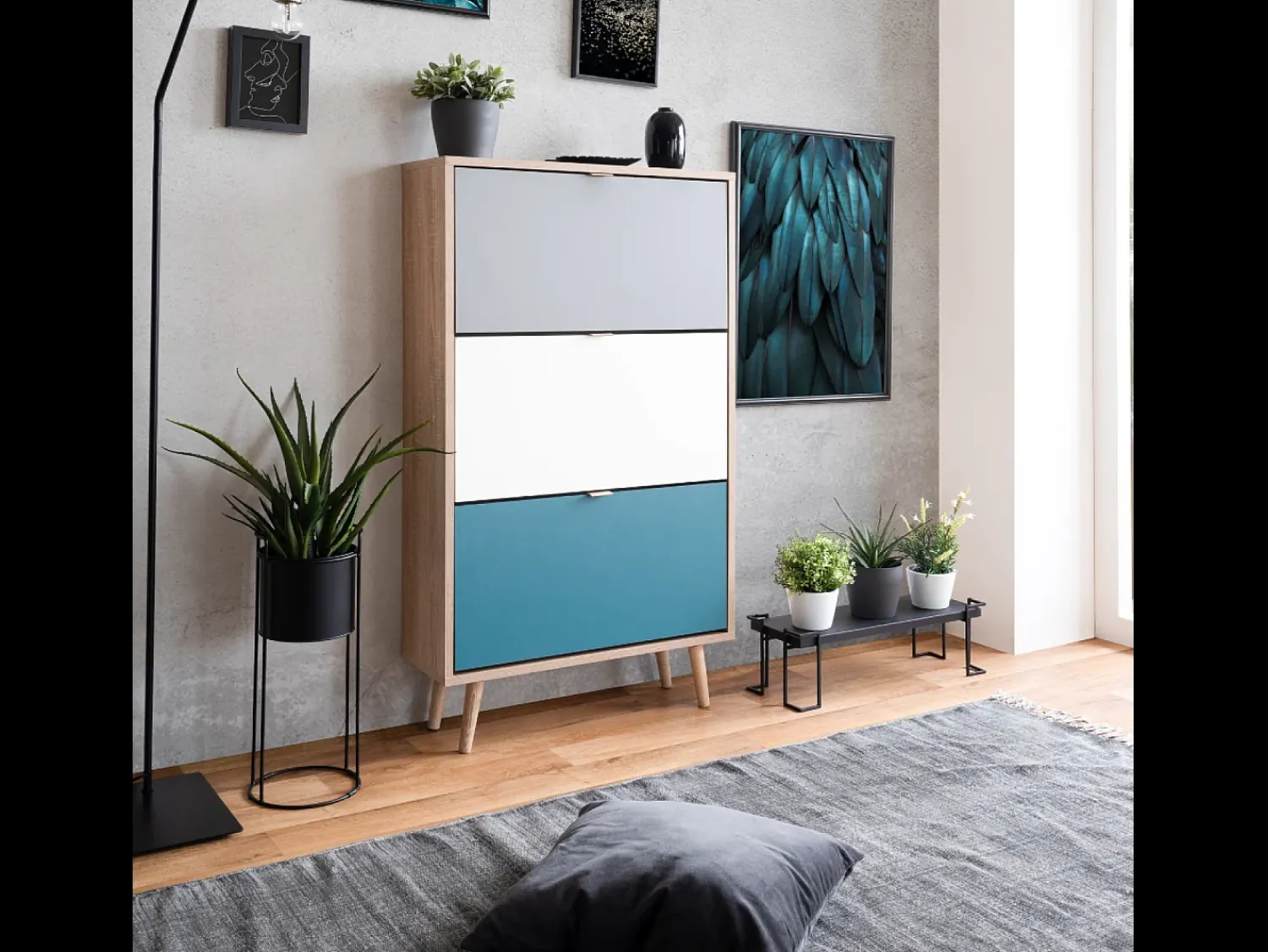 Concept-Usine Sapateira PERAST Escandinava Carvalho Sonoma Tricolor 18 pares^ Móvel De Arrumação|Sapateira