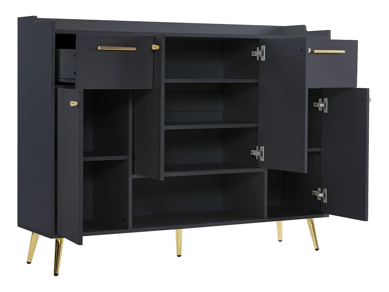 Discount Hauss Spole Sapateira preta com 2 gavetas e 4 portas, pés em metal 130x37x100cm Preto