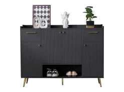 Discount Hauss Spole Sapateira preta com 2 gavetas e 4 portas, pés em metal 130x37x100cm Preto
