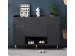 Discount Hauss Spole Sapateira preta com 2 gavetas e 4 portas, pés em metal 130x37x100cm Preto