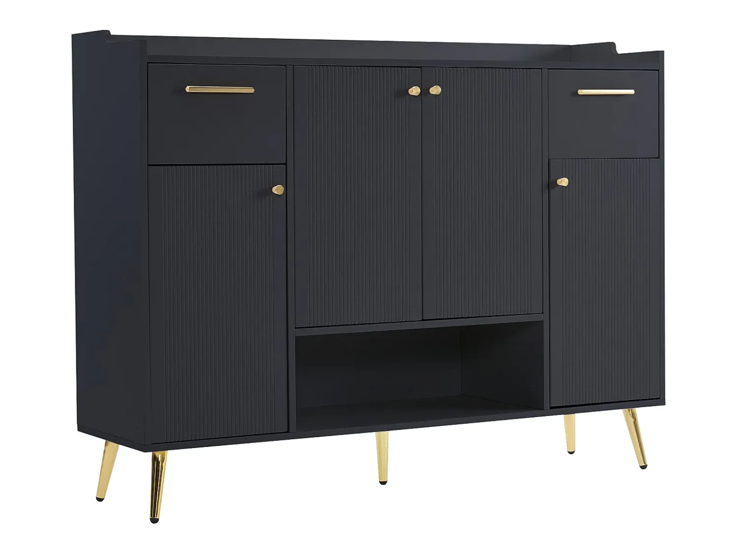 Discount Hauss Spole Sapateira preta com 2 gavetas e 4 portas, pés em metal 130x37x100cm Preto