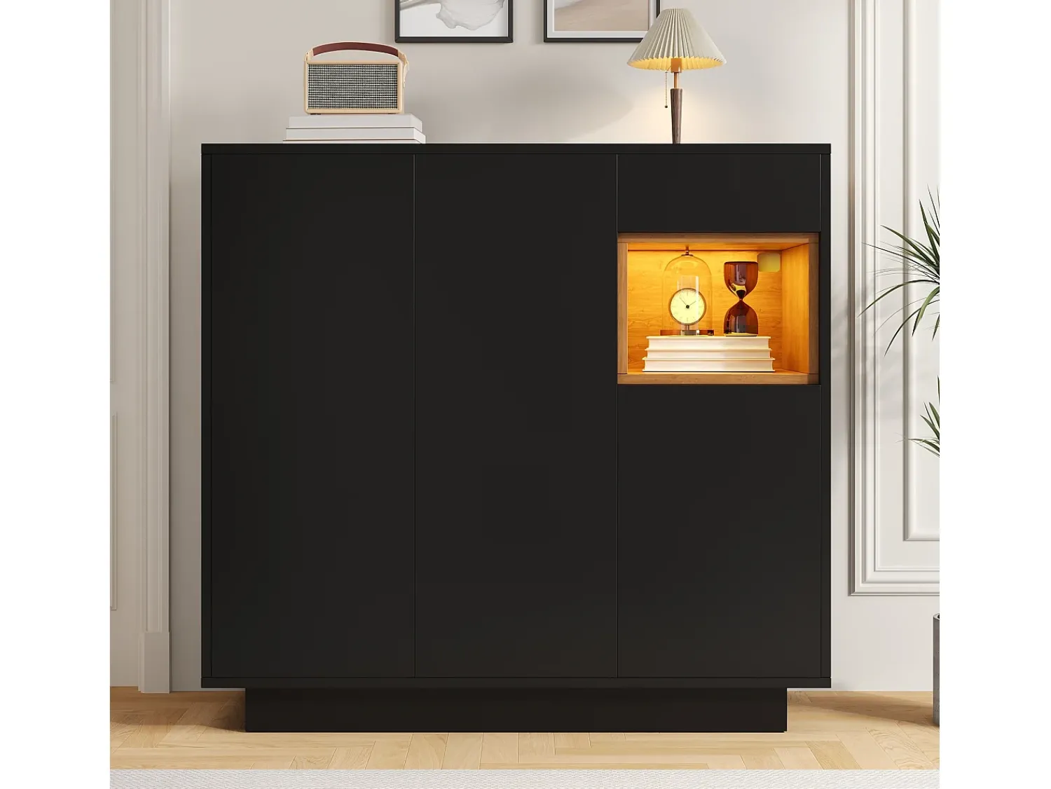 Móvel De Arrumação|Sapateira| Sapateira preta com iluminação LED - Sapateira com 3 portas e 1 gaveta - prateleiras ajustáveis Preto