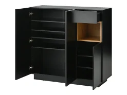 Móvel De Arrumação|Sapateira| Sapateira preta com iluminação LED - Sapateira com 3 portas e 1 gaveta - prateleiras ajustáveis Preto