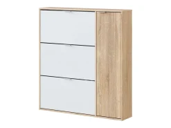 Móvel De Arrumação|Sapateira|Dmora Sapateira Provo, sapateira de 4 portas, armário baixo multiuso com 5 prateleiras, sapateira moderna, 106x22h115 cm, carvalho e branco Castanho