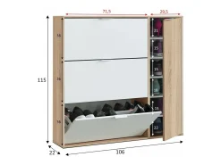 Móvel De Arrumação|Sapateira|Dmora Sapateira Provo, sapateira de 4 portas, armário baixo multiuso com 5 prateleiras, sapateira moderna, 106x22h115 cm, carvalho e branco Castanho