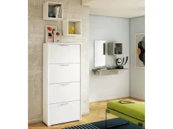 Discount Dmora Sapateira Rosa, Móvel de entrada multiuso com 4 portas sanfonadas, Sapateira de dupla profundidade, 100% Fabricado na Itália, 67x28h147 cm, Branco