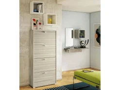 Clearance Dmora Sapateira Rosa, Móvel de entrada multiuso com 4 portas sanfonadas, Sapateira de dupla profundidade, 100% Fabricado na Itália, 67x28h147 cm, Olmo Castanho