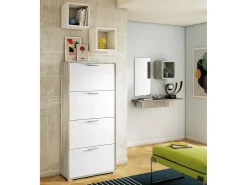 Dmora Sapateira Rosa, Móvel de entrada multiuso com 4 portas sanfonadas, Sapateira de dupla profundidade, 100% Fabricado na Itália, 67x28h147 cm, e Olmo^ Móvel De Arrumação|Sapateira