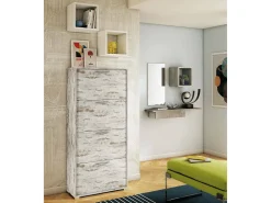 Best Dmora Sapateira rosa, Móvel de entrada multiuso com 4 portas sanfonadas, Sapateira de dupla profundidade, 100% Fabricado na Itália, 67x28h147 cm, Vintage Branco