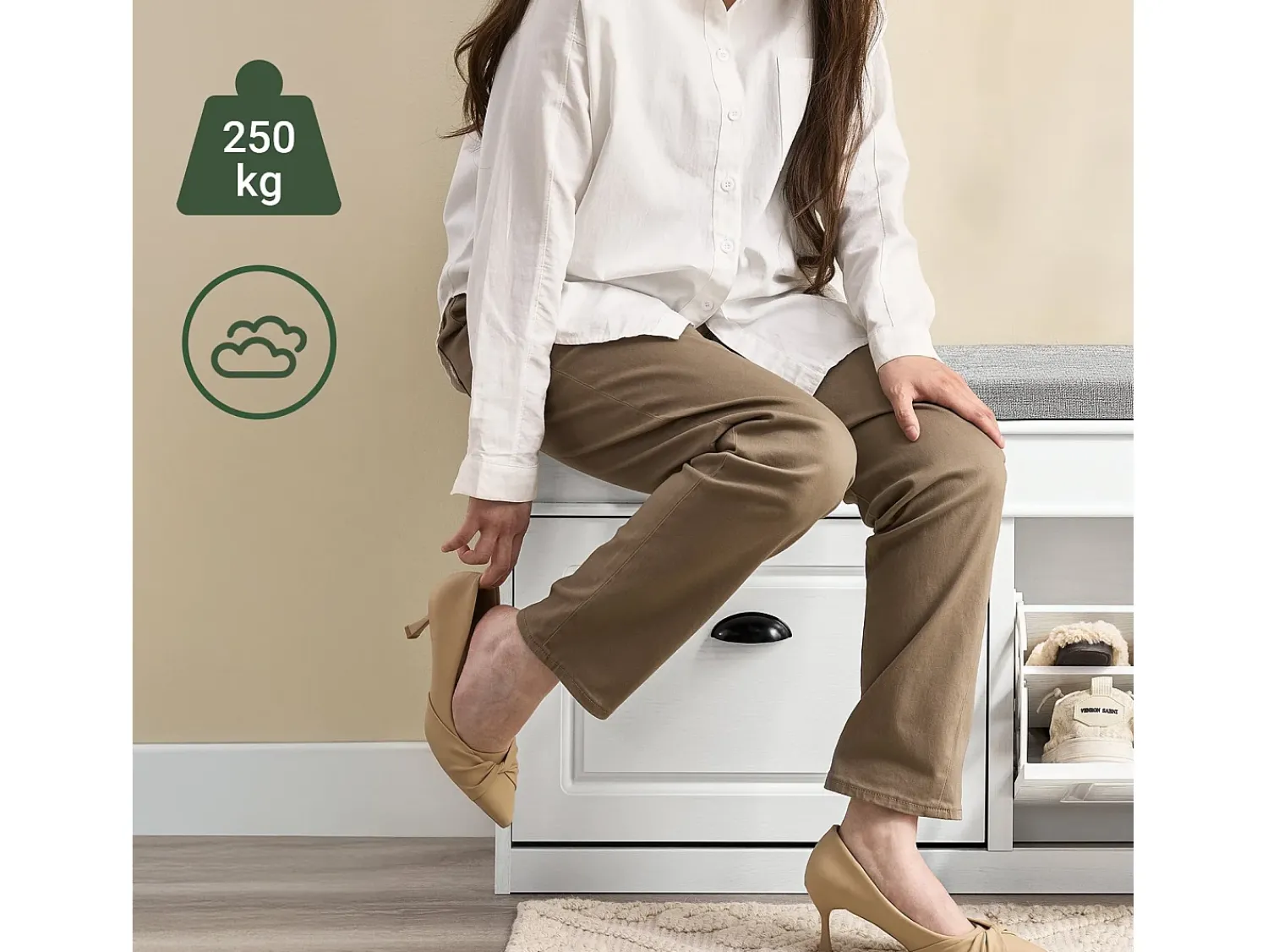 Online Sobuy Sapateira Banco de Entrada Envelhecido, Ajustável para Espaços Estreitos Branco