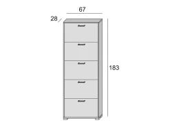 Móvel De Arrumação|Sapateira|Dmora Sapateira Surfinia, Móvel de entrada multiuso com 5 portas sanfonadas, Sapateira de dupla profundidade, 100% Fabricado na Itália, 67x28h183 cm, Cimento Cinzento