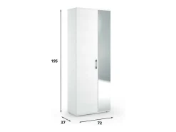 Hot Dmora Sapateira Tarassaco, Móvel de entrada multiuso com porta espelhada, Sapateira moderna com 6 prateleiras, 100% Fabricado na Itália, 72x37h195 cm, Branco