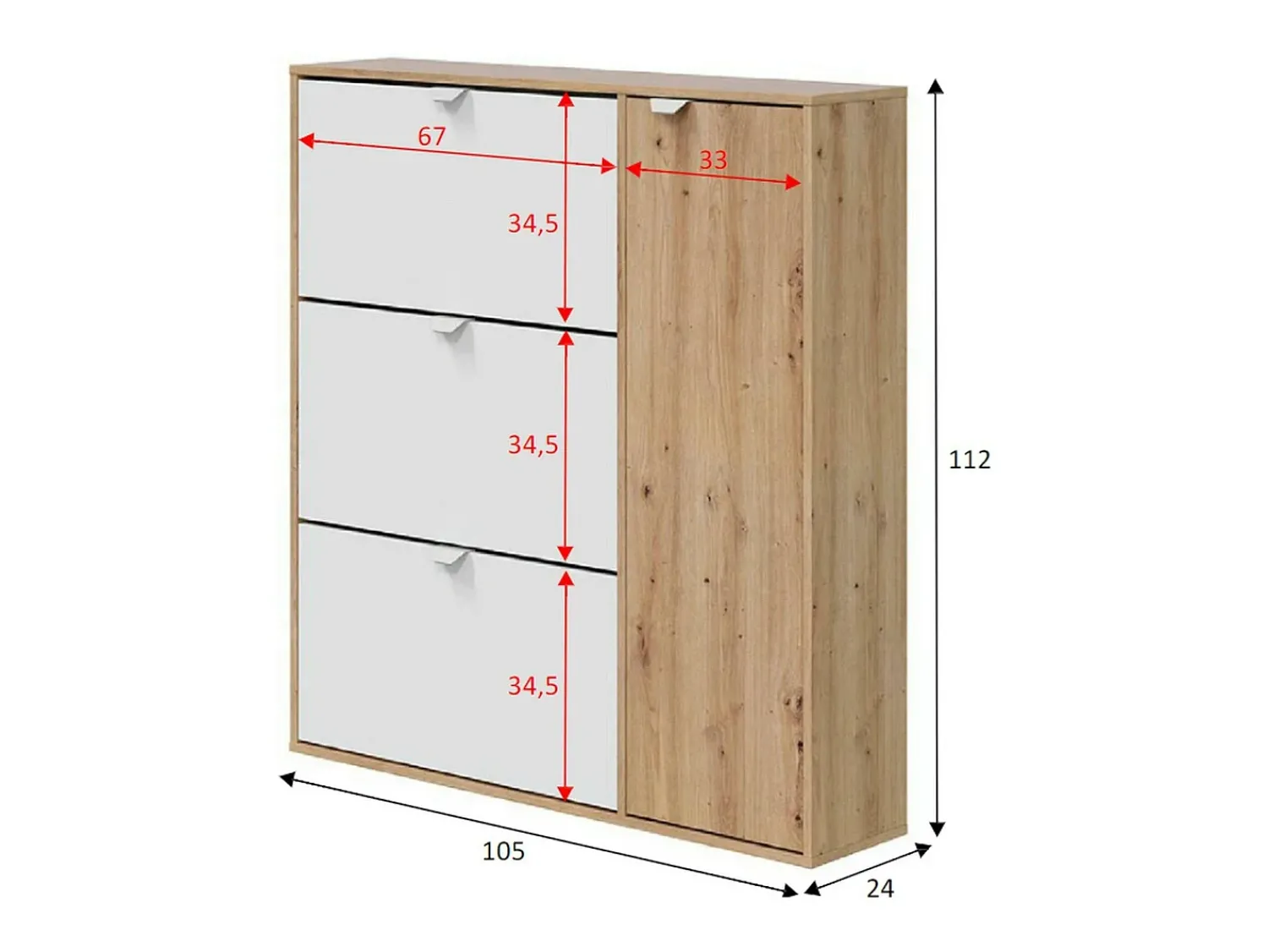 Dmora Sapateira Tok, sapateira de entrada com 4 portas, sapateira que economiza espaço, 105x24h112 cm, e Carvalho^ Móvel De Arrumação|Sapateira