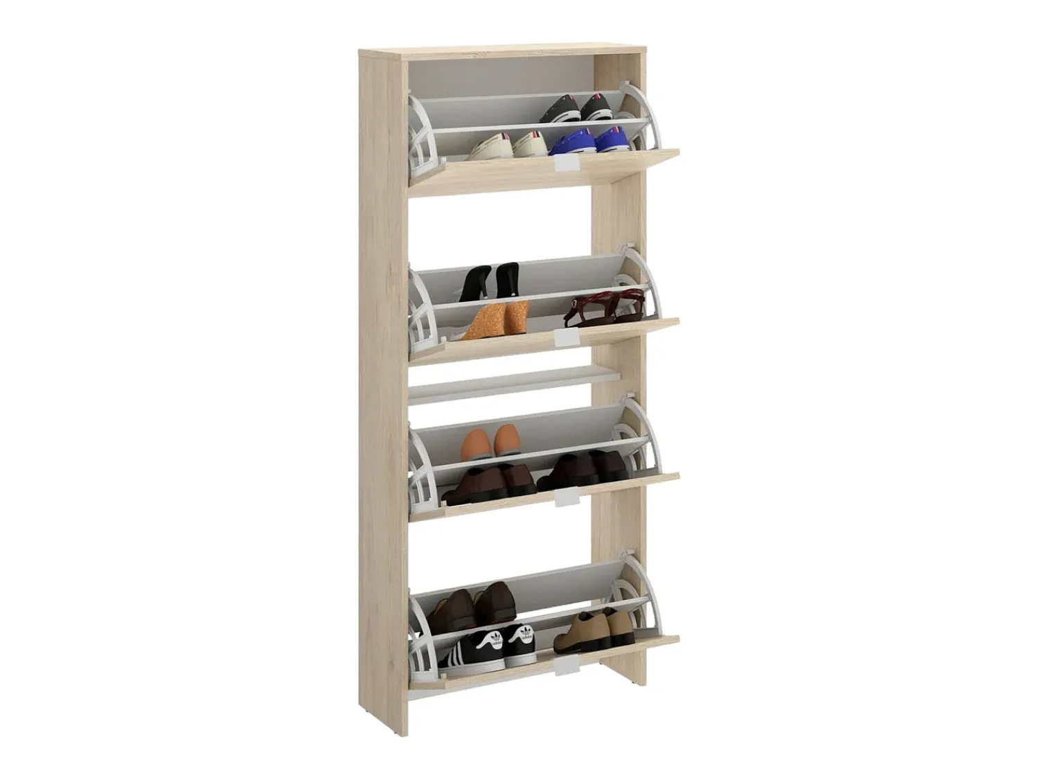 Dmora Sapateira Vettore, sapateira de entrada que economiza espaço, sapateira com 4 portas dobráveis, 61x25h149 cm, carvalho^ Móvel De Arrumação|Sapateira
