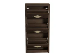 Discount Merax Sapateira vintage com decoração em rattan - 54 x 25 x 115 cm - com 3 compartimentos basculantes - aglomerado - cor natural escura Natural escuro