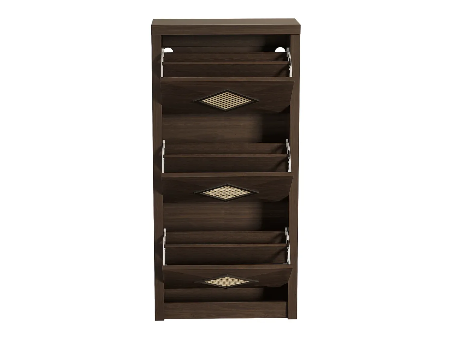 Discount Merax Sapateira vintage com decoração em rattan - 54 x 25 x 115 cm - com 3 compartimentos basculantes - aglomerado - cor natural escura Natural escuro