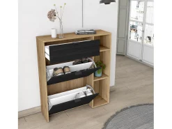 Móvel De Arrumação|Sapateira|Skraut Home Sapateira, 90x102x27 cm, 10 pares de sapatos, Hall de entrada, Carvalho e preto Bege