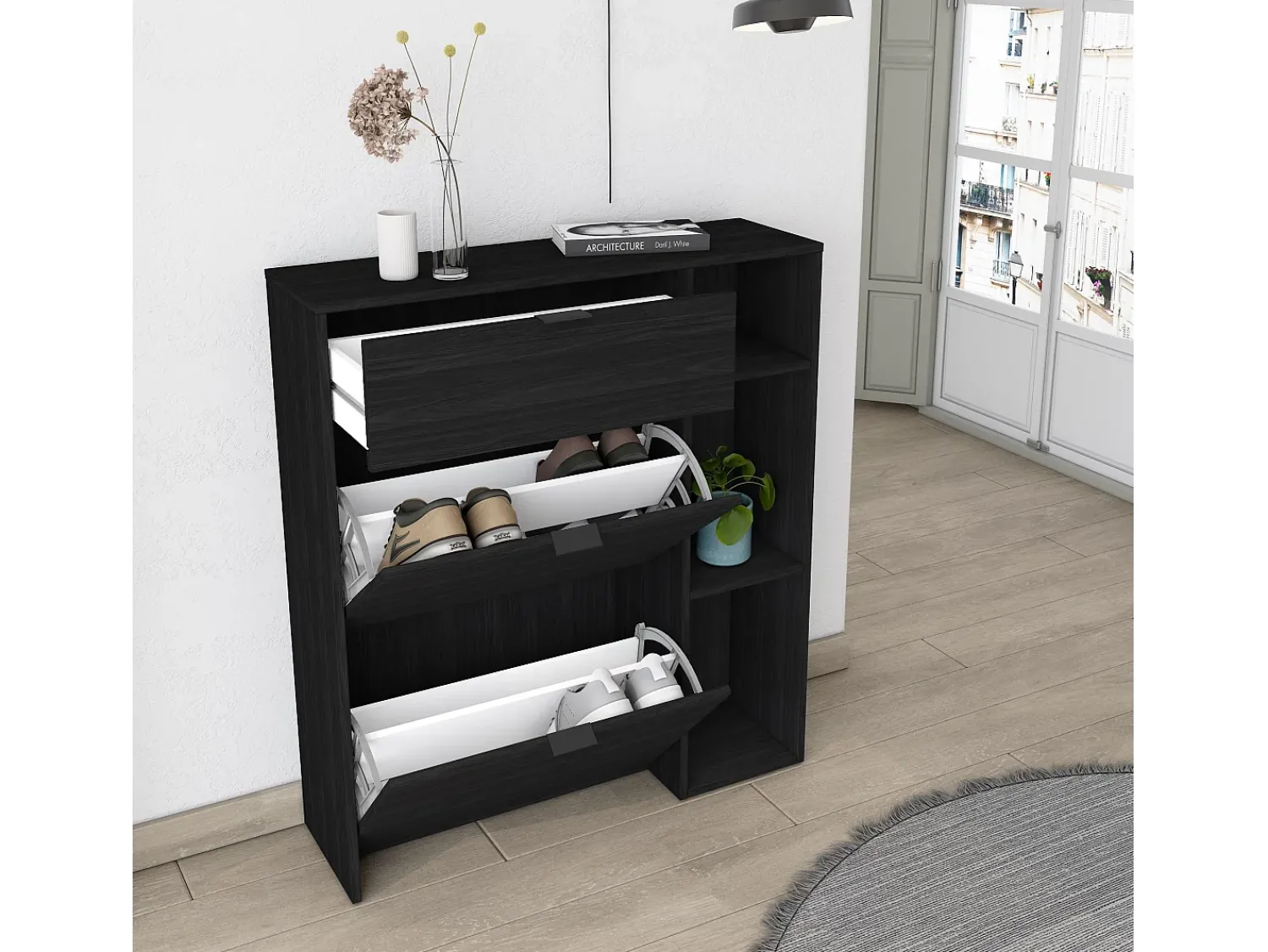 Móvel De Arrumação|Sapateira*Skraut Home Sapateira, 90x102x27 cm, 10 pares de sapatos, Hall de entrada, Preto