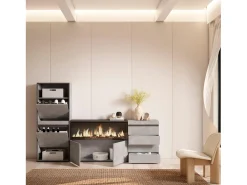Móvel De Arrumação|Sapateira*Skraut Home Sapateira, 224x145x35 cm, Para quarto, dormitório, Lareira eléctrica XXL, Cómoda, Cimento Cinzento