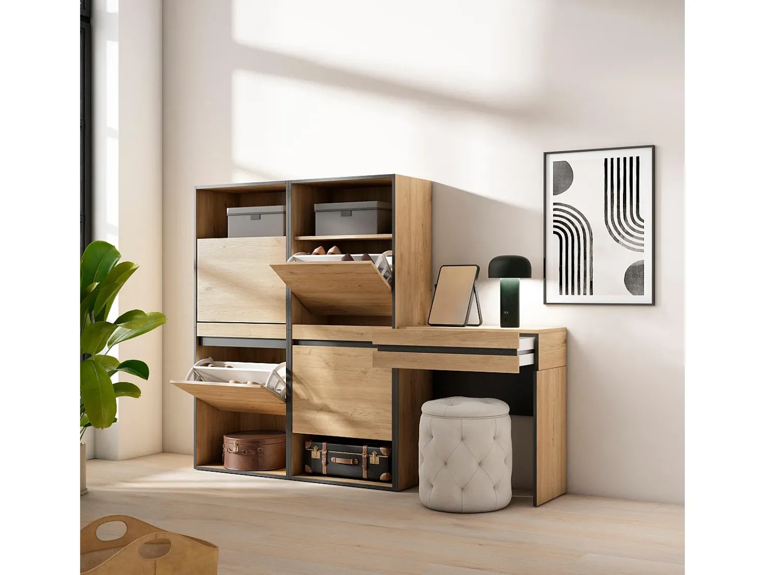 Online Skraut Home Sapateira, 190x145x35 cm, Para quarto, dormitório, Toucador, Carvalho Natural claro