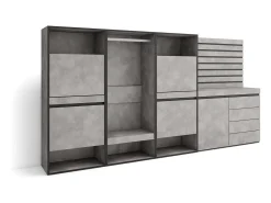 Móvel De Arrumação|Sapateira|Skraut Home Sapateira, 287x145x35 cm, Para quarto, dormitório, Roupeiro aberto, Cómoda, Tiras Deco. Madeira, Cimento Cinzento