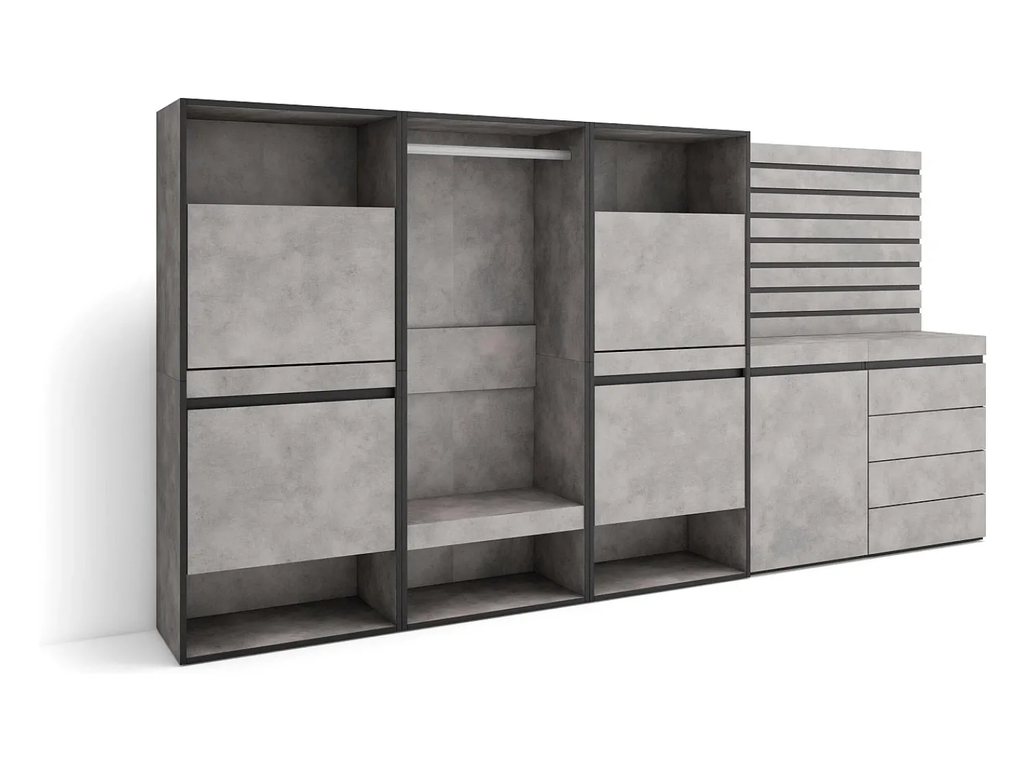 Móvel De Arrumação|Sapateira|Skraut Home Sapateira, 287x145x35 cm, Para quarto, dormitório, Roupeiro aberto, Cómoda, Tiras Deco. Madeira, Cimento Cinzento
