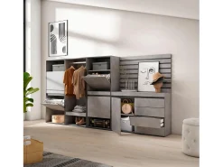 Móvel De Arrumação|Sapateira|Skraut Home Sapateira, 287x145x35 cm, Para quarto, dormitório, Roupeiro aberto, Cómoda, Tiras Deco. Madeira, Cimento Cinzento