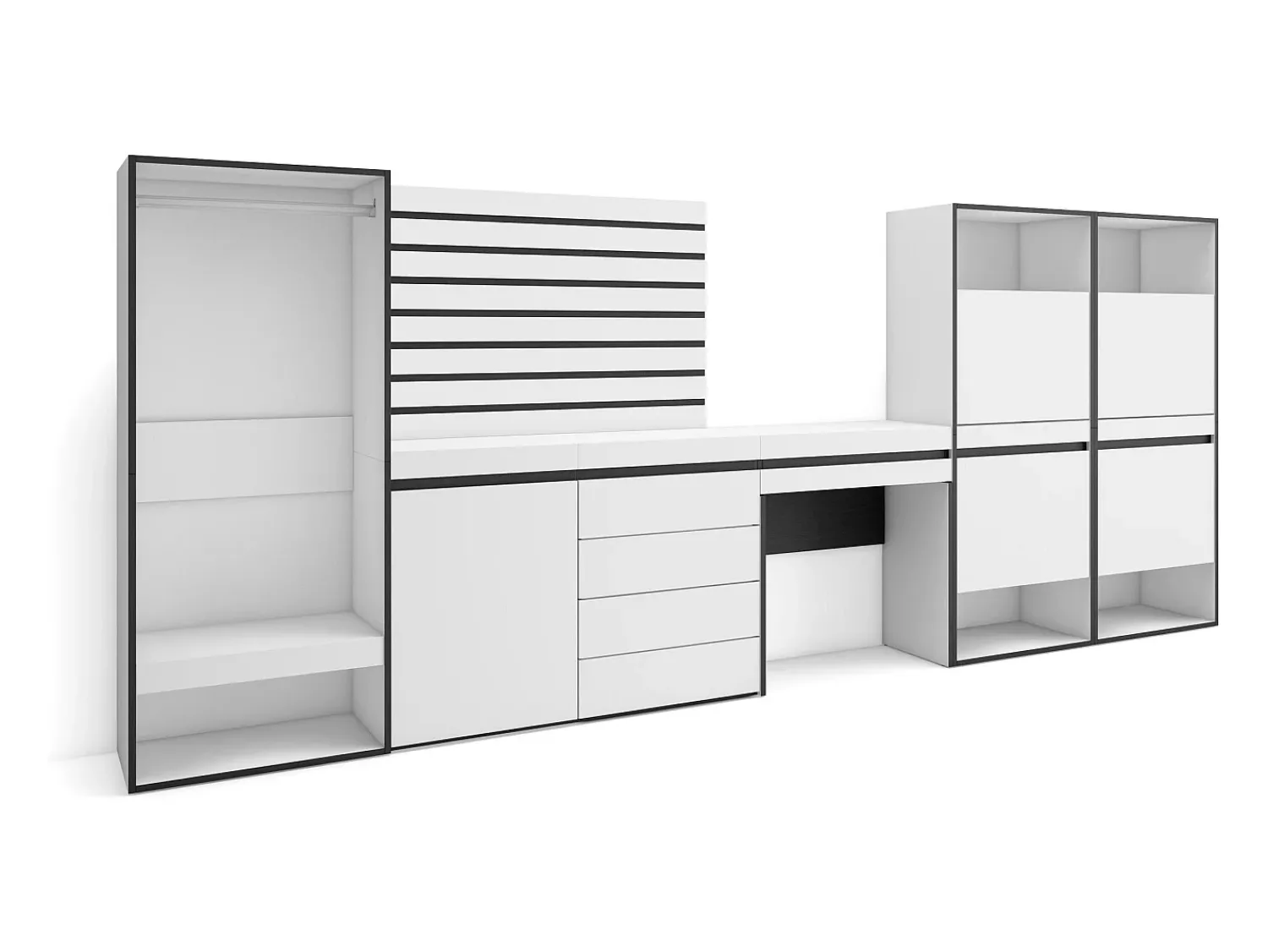 Móvel De Entrada|Skraut Home Sapateira, 335x57x145cm, Para quarto, dormitório, Roupeiro aberto, Cómoda, Tiras Deco. Madeira, Toucador, Branco