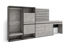 Móvel De Arrumação|Sapateira*Skraut Home Sapateira, 297x35x145cm, Para quarto, dormitório, Roupeiro aberto, Cómoda, Tiras Deco. Madeira, Toucador, Cimento Cinzento