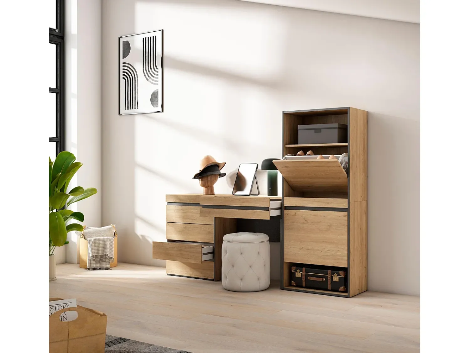 Skraut Home Sapateira, 187x35x145cm, Para quarto, dormitório, Cómoda, Toucador, Carvalho^ Móvel De Arrumação|Sapateira