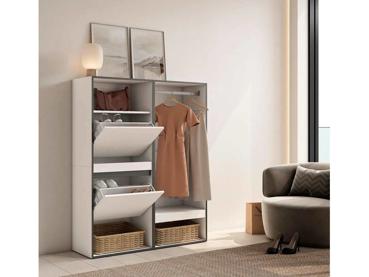 Móvel De Arrumação|Sapateira*Skraut Home Sapateira, 120x35x145cm, Para quarto, dormitório, Roupeiro aberto, Branco