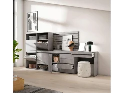 Skraut Home Sapateira, 297x35x145cm, Para quarto, dormitório, Cómoda, Tiras Deco. Madeira, Toucador, Cimento^ Móvel De Arrumação|Sapateira
