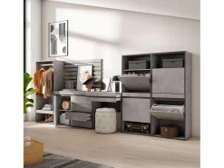 Móvel De Entrada*Skraut Home Sapateira, 335x57x145cm, Para quarto, dormitório, Roupeiro aberto, Cómoda, Tiras Deco. Madeira, Toucador, Cimento Cinzento