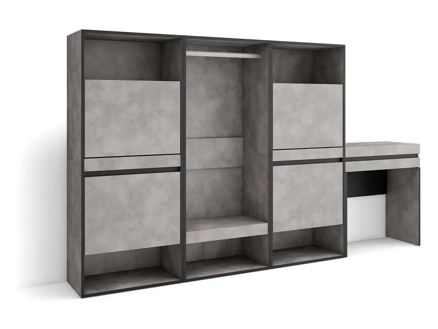 Móvel De Arrumação|Sapateira*Skraut Home Sapateira, 250x35x145cm, Para quarto, dormitório, Roupeiro aberto, Toucador, Cimento Cinzento