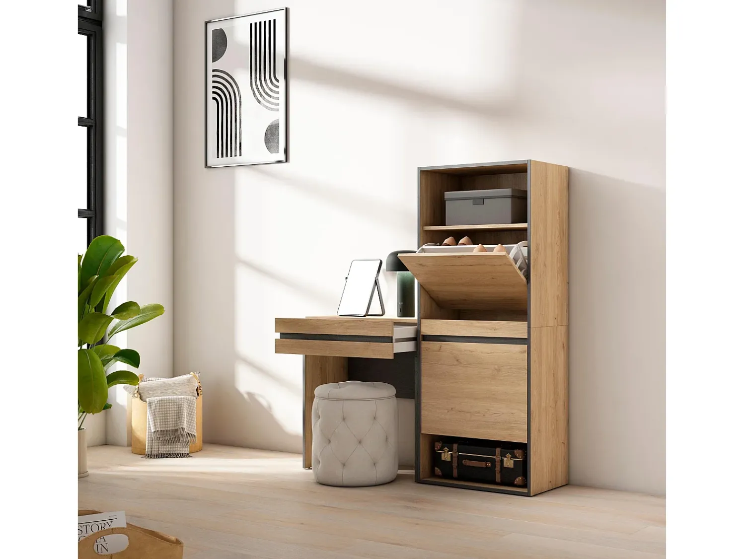 Móvel De Arrumação|Sapateira*Skraut Home Sapateira, 130x35x145cm, Para quarto, dormitório, Toucador, Carvalho Natural claro