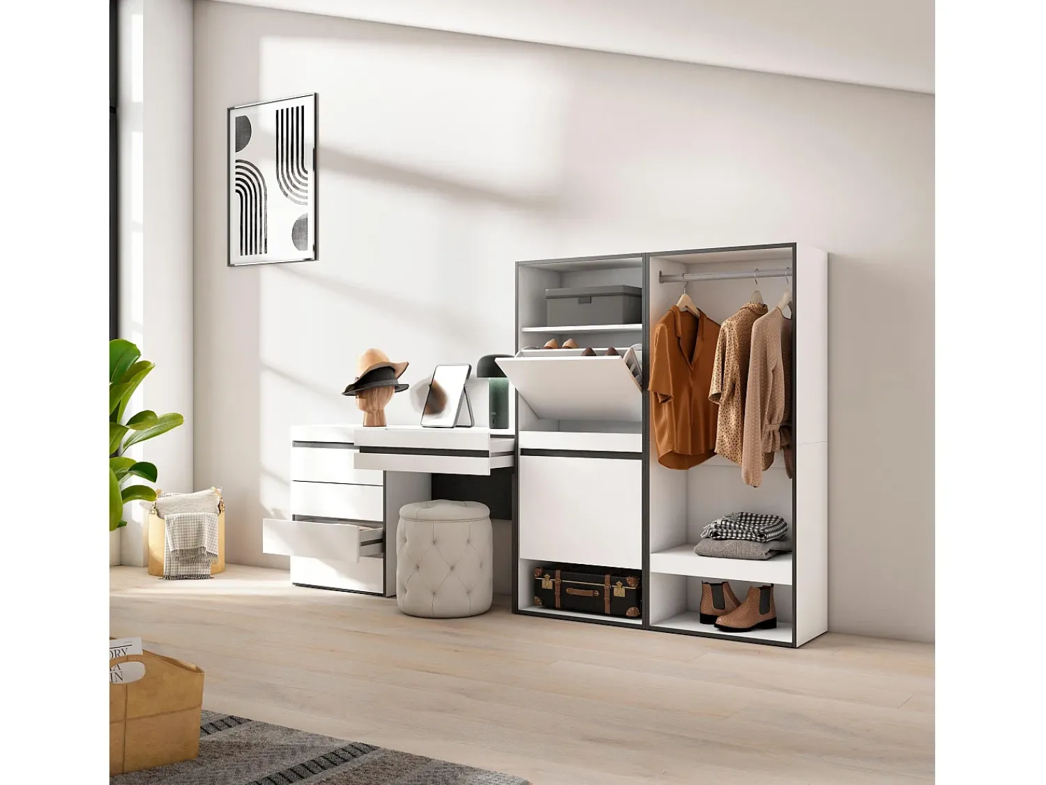 Móvel De Arrumação|Sapateira|Skraut Home Sapateira, 247x35x145cm, Para quarto, dormitório, Roupeiro aberto, Cómoda, Toucador, Branco