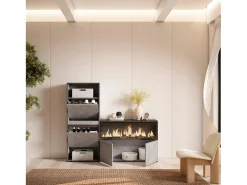 Skraut Home Sapateira, 167x35x145cm, Para quarto, dormitório, Lareira eléctrica XXL, Cimento^ Móvel De Arrumação|Sapateira