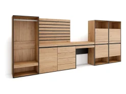 Sale Skraut Home Sapateira, 335x57x145cm, Para quarto, dormitório, Roupeiro aberto, Cómoda, Tiras Deco. Madeira, Toucador, Carvalho Natural claro