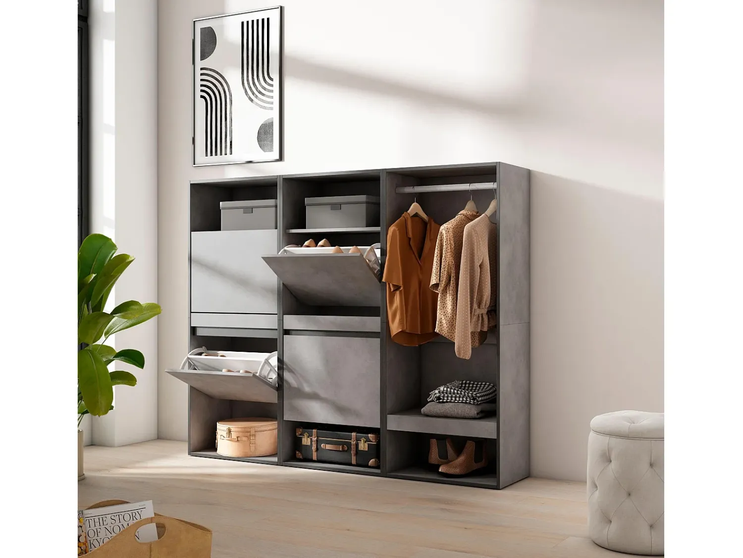 Skraut Home Sapateira, 180x35x145cm, Para quarto, dormitório, Roupeiro aberto, Cimento^ Móvel De Arrumação|Sapateira