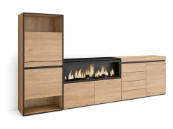 Best Skraut Home Sapateira, 274x35x145cm, Para quarto, dormitório, Lareira eléctrica XXL, Cómoda, Carvalho Natural claro