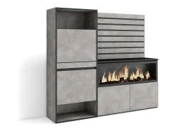 Móvel De Arrumação|Sapateira|Skraut Home Sapateira, 167x35x145cm, Para quarto, dormitório, Lareira eléctrica XXL, Tiras Deco. Madeira, Cimento Cinzento