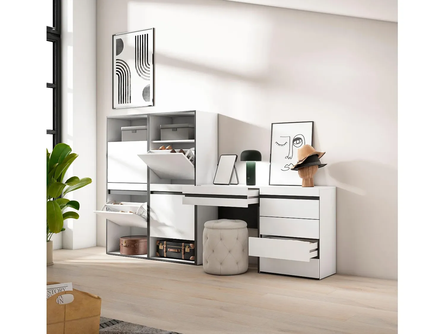 Skraut Home Sapateira, 247x35x145cm, Para quarto, dormitório, Cómoda, Toucador,^ Móvel De Arrumação|Sapateira