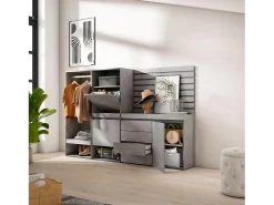 Móvel De Arrumação|Sapateira|Skraut Home Sapateira, 227x35x145cm, Para quarto, dormitório, Roupeiro aberto, Cómoda, Tiras Deco. Madeira, Cimento Cinzento