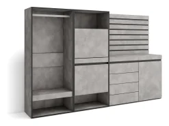Móvel De Arrumação|Sapateira|Skraut Home Sapateira, 227x35x145cm, Para quarto, dormitório, Roupeiro aberto, Cómoda, Tiras Deco. Madeira, Cimento Cinzento