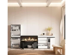 Móvel De Arrumação|Sapateira|Skraut Home Sapateira, 274x35x145cm, Para quarto, dormitório, Lareira eléctrica XXL, Cómoda, Branco